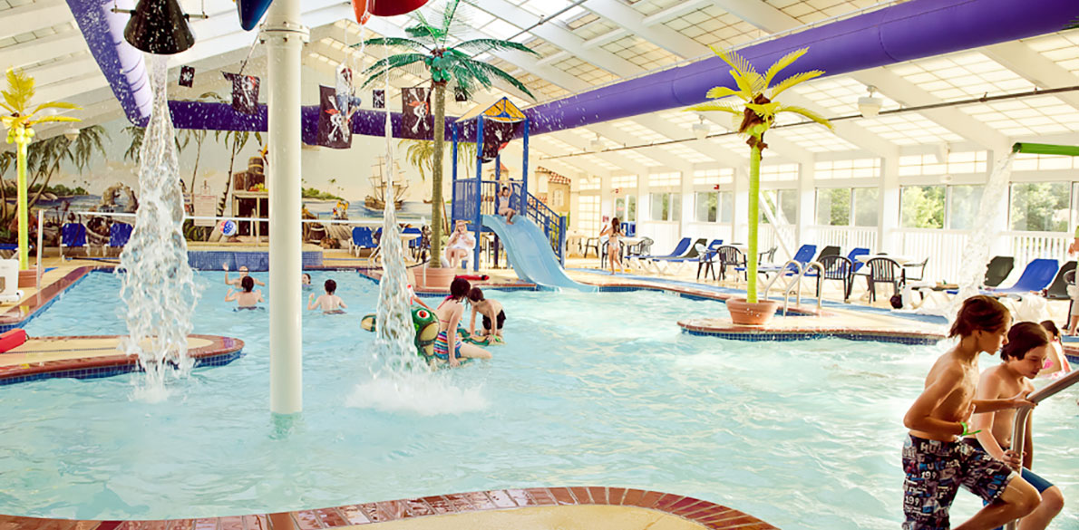 Pool view with fountains